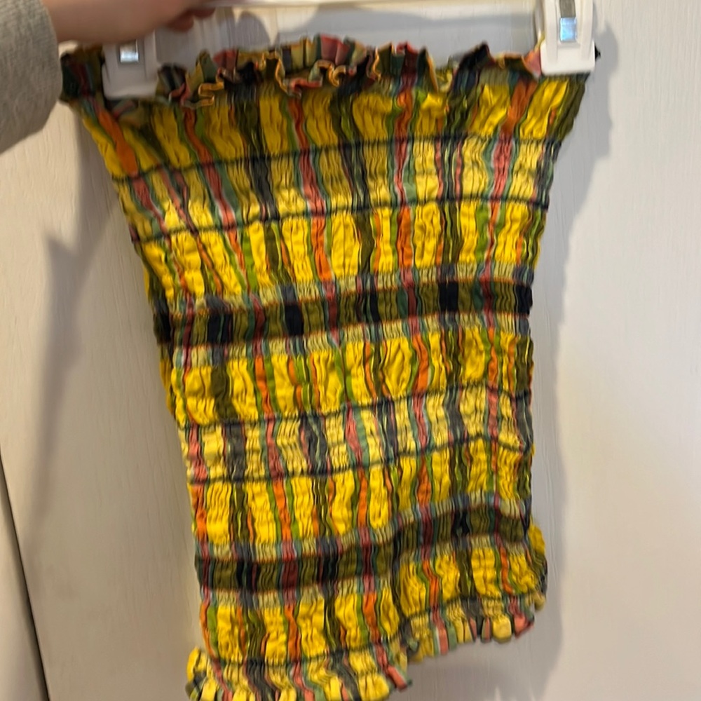 Hand-made madras plaid stretch tube top